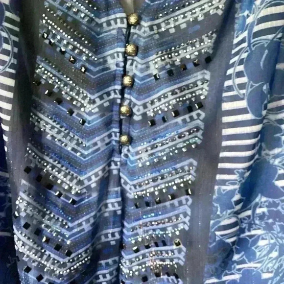 Roz & Ali Women Blouse Blue Geometric Print Size 2X - Picture 8 of 9